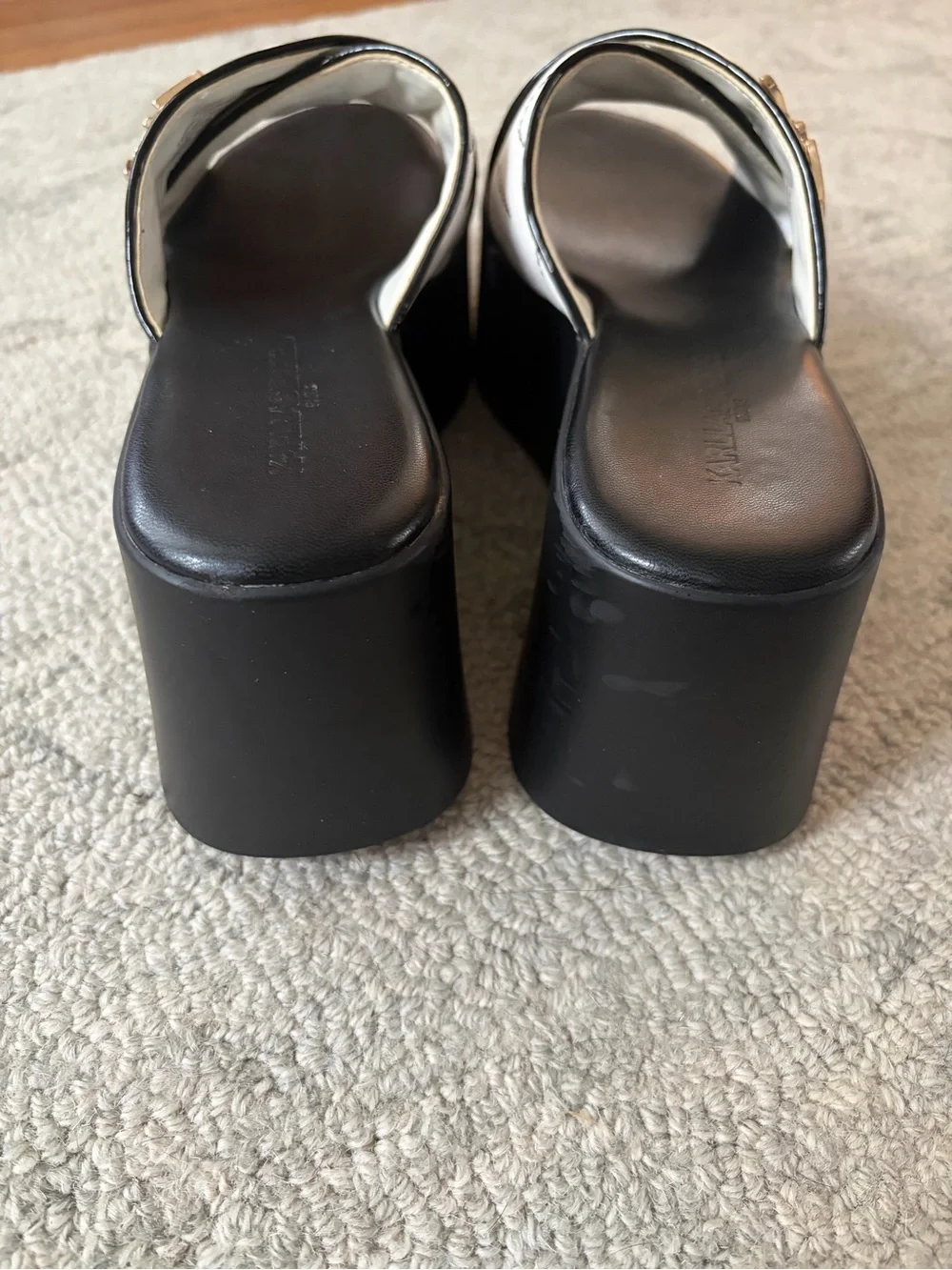 Karl Lagerfeld Paris Platform Wedge Slide Sandals Black White Size 7.5